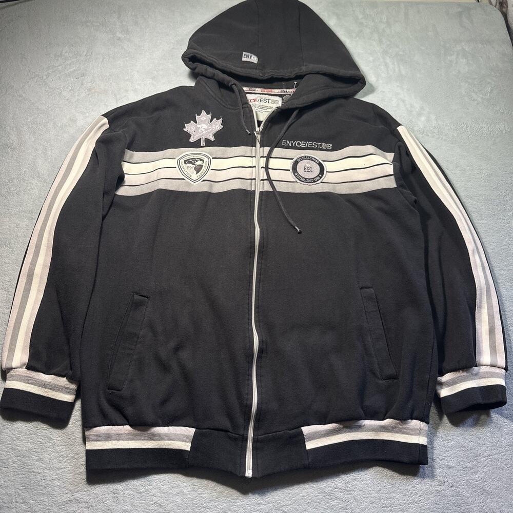 Y2k 2000s Enyce Hoodie Mens 2XL Vintage Canada Ski Logo Striped Goth Heavyweight